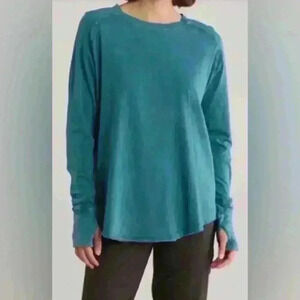 Z by ZELLA- VINTAGE WASH RELAXED LONG SLEEVE TEE IN TEAL SEAGATE, Medium